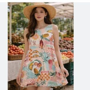 Anthropologie Paper Heart L Linen Blend Tropic Sleeveless Mini Dress